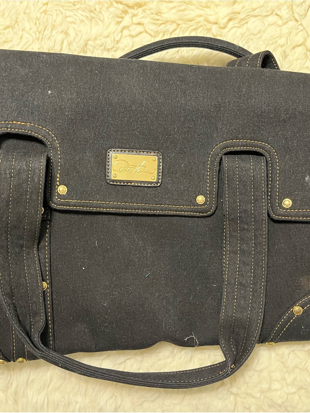 DG2 by Diane Gilman Black Canvas Travel Tote with Gold Hardware